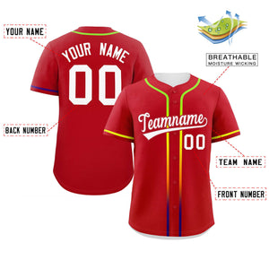 Custom Red White Personalized Gradient Ribbed Design Authentic Baseball Jersey