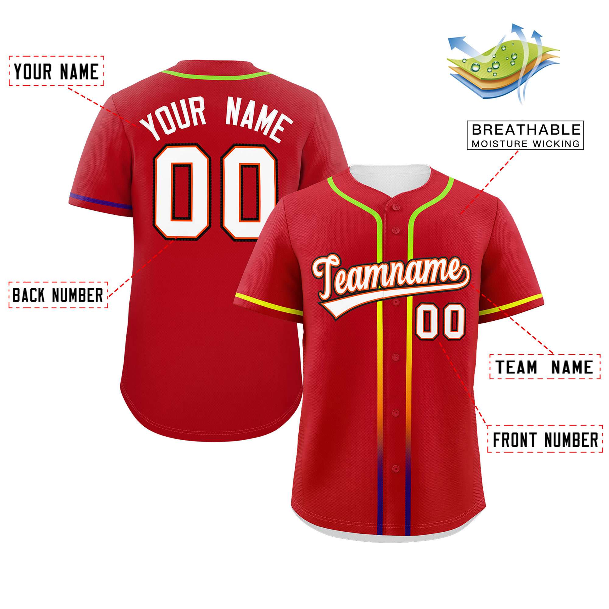 Custom Red White Personalized Gradient Ribbed Design Authentic Baseball Jersey