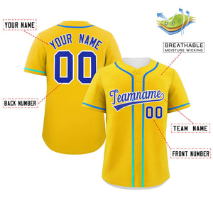 Custom Gold Royal Personalized Gradient Ribbed Design Authentic Baseball Jersey