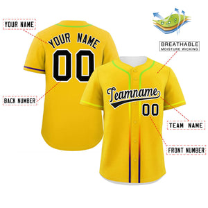 Custom Gold Black Personalized Gradient Ribbed Design Authentic Baseball Jersey