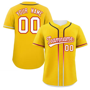 Custom Gold White Personalized Gradient Ribbed Design Authentic Baseball Jersey