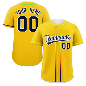 Custom Gold Navy Personalized Gradient Ribbed Design Authentic Baseball Jersey