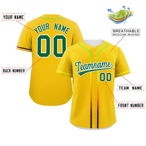 Custom Gold Kelly Green Personalized Gradient Ribbed Design Authentic Baseball Jersey