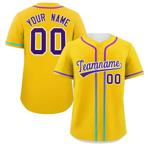 Custom Gold Purple Personalized Gradient Ribbed Design Authentic Baseball Jersey