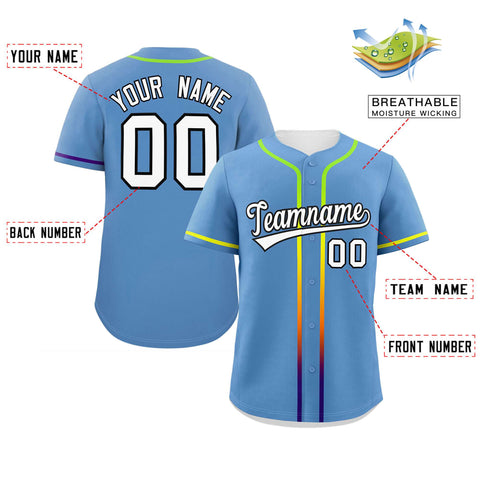 Custom Light Blue White Personalized Gradient Ribbed Design Authentic Baseball Jersey