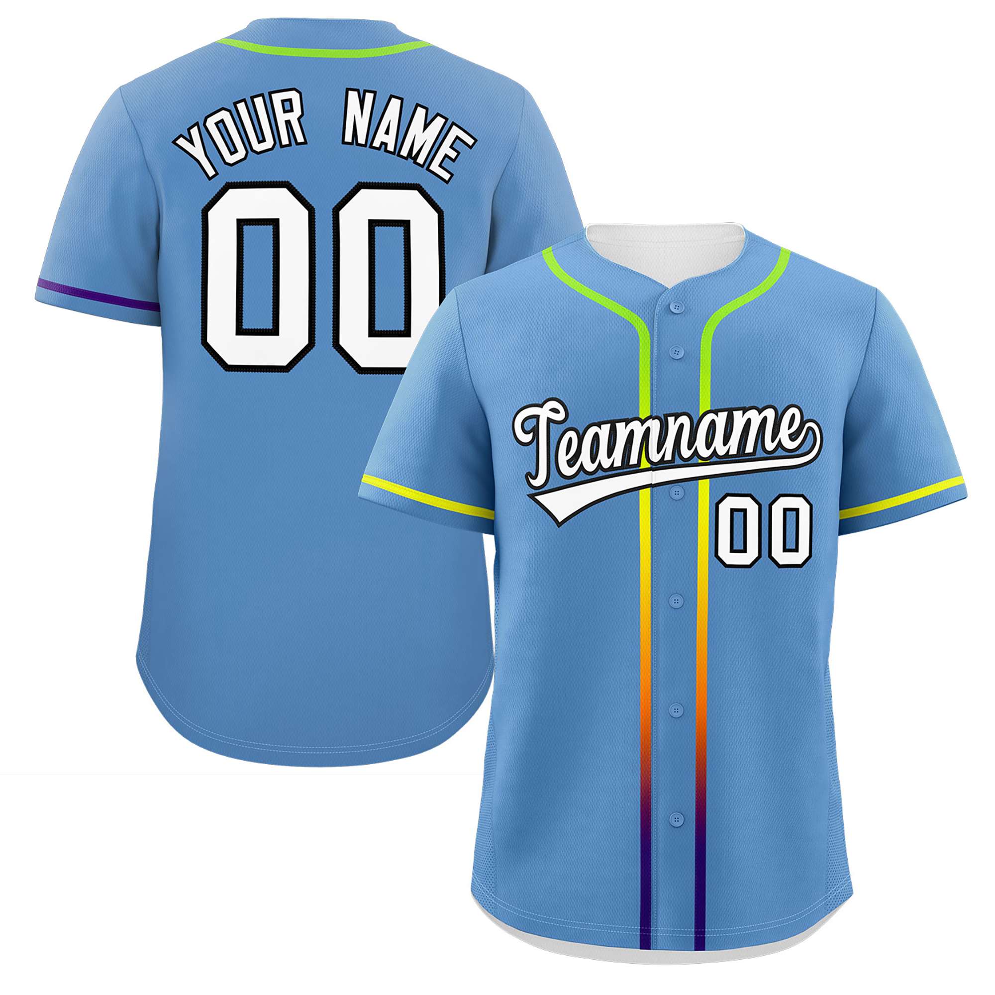 Custom Light Blue White Personalized Gradient Ribbed Design Authentic Baseball Jersey