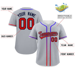 Custom Light Gray Red Personalized Gradient Ribbed Design Authentic Baseball Jersey