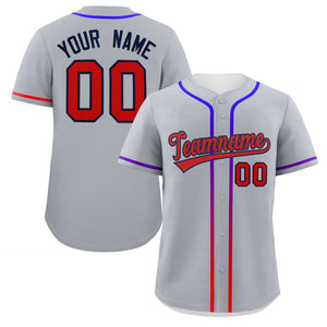 Custom Light Gray Red Personalized Gradient Ribbed Design Authentic Baseball Jersey