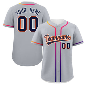 Custom Light Gray Navy Personalized Gradient Ribbed Design Authentic Baseball Jersey