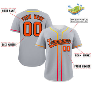 Custom Light Gray Orange Personalized Gradient Ribbed Design Authentic Baseball Jersey