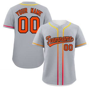 Custom Light Gray Orange Personalized Gradient Ribbed Design Authentic Baseball Jersey