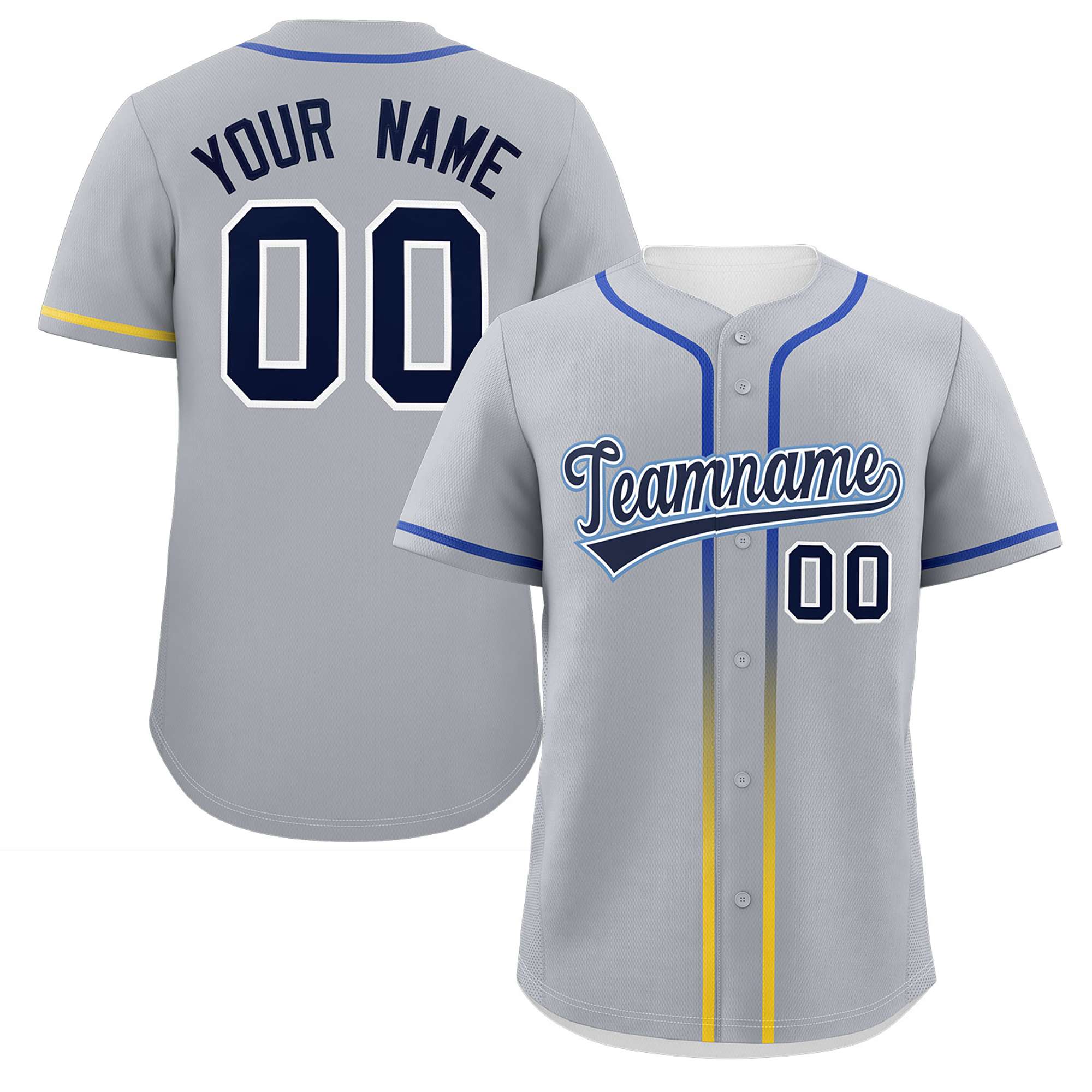 Custom Light Gray Navy Personalized Gradient Ribbed Design Authentic Baseball Jersey