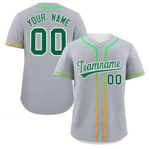 Custom Light Gray Kelly Green Personalized Gradient Ribbed Design Authentic Baseball Jersey