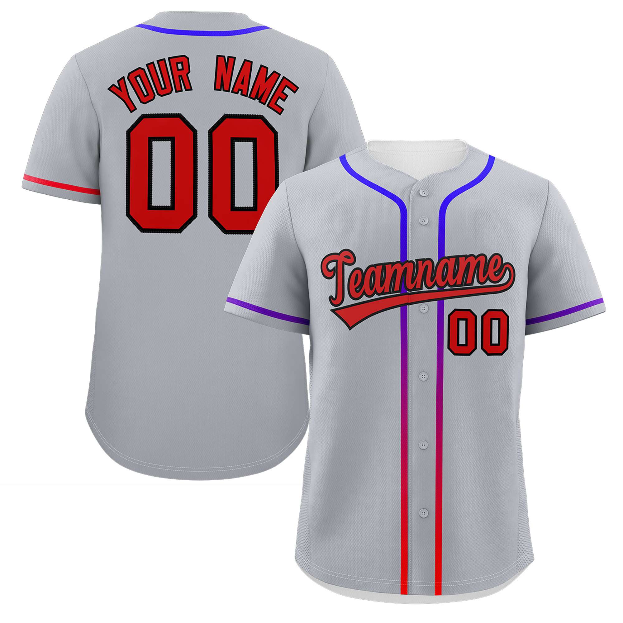 Custom Light Gray Red Personalized Gradient Ribbed Design Authentic Baseball Jersey