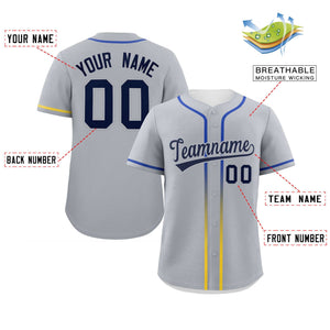 Custom Light Gray Navy Personalized Gradient Ribbed Design Authentic Baseball Jersey