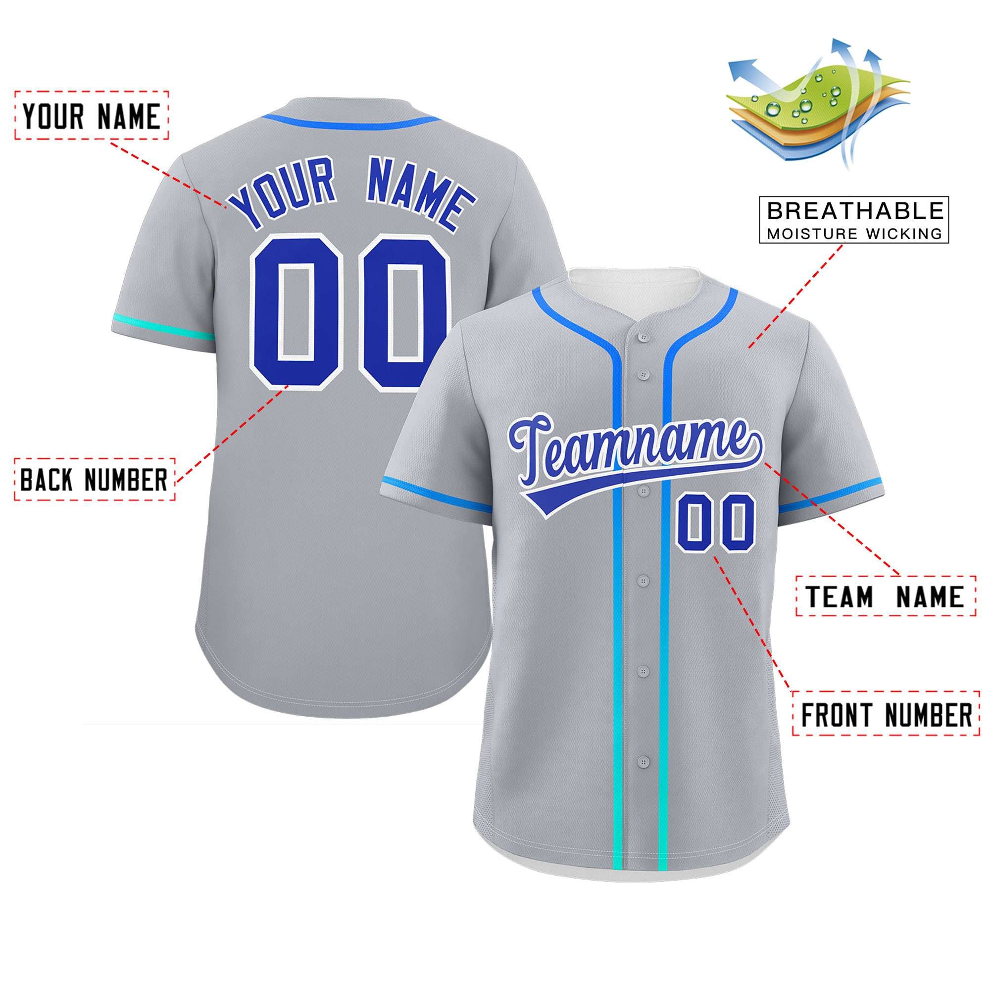 Custom Light Gray Royal Personalized Gradient Ribbed Design Authentic Baseball Jersey