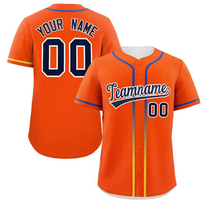 Custom Orange Navy Personalized Gradient Ribbed Design Authentic Baseball Jersey