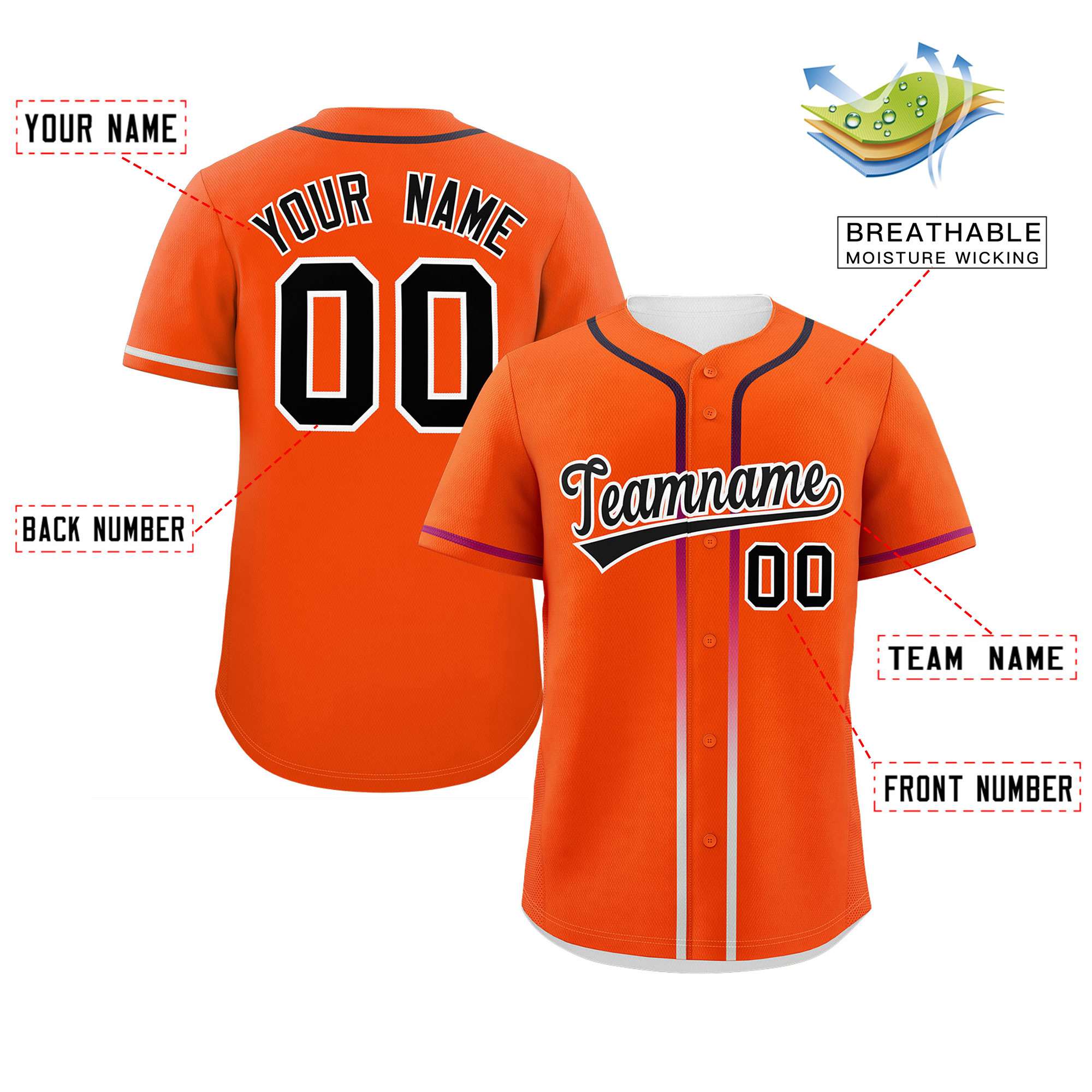 Custom Orange Black Personalized Gradient Ribbed Design Authentic Baseball Jersey