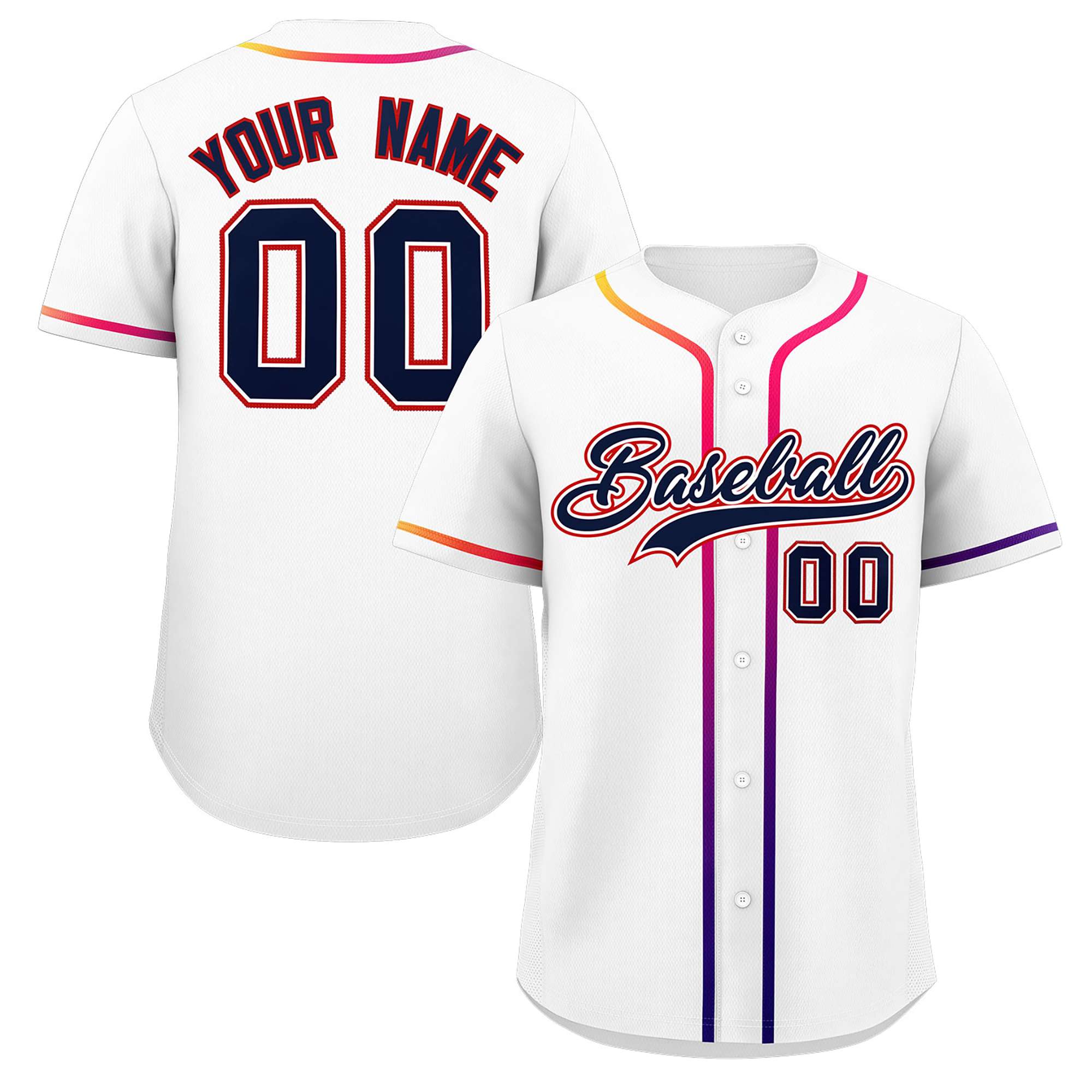 Custom White Royal Personalized Gradient Ribbed Design Authentic Baseball Jersey