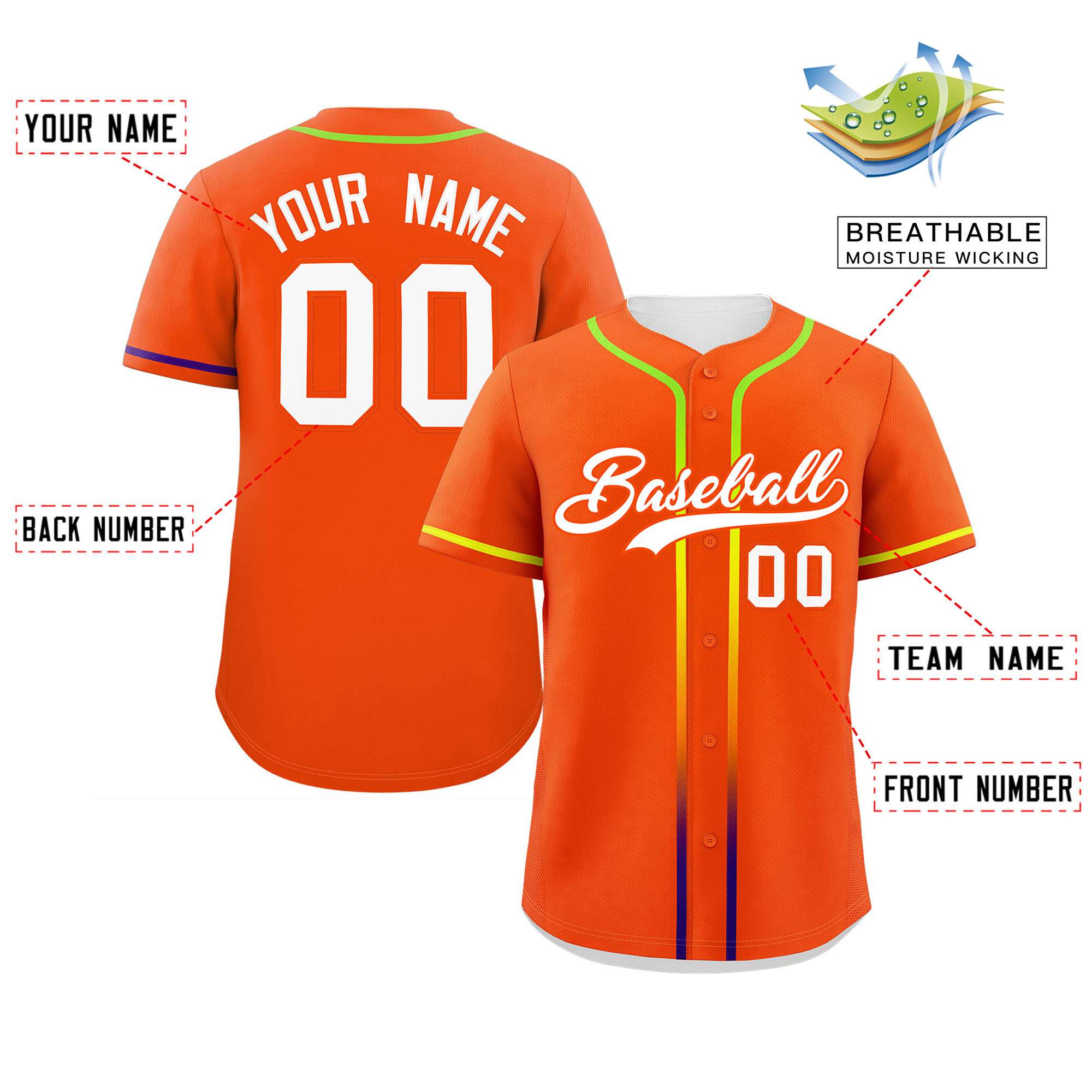 Custom Orange White Personalized Gradient Ribbed Design Authentic Baseball Jersey