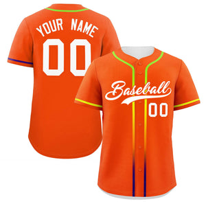 Custom Orange White Personalized Gradient Ribbed Design Authentic Baseball Jersey