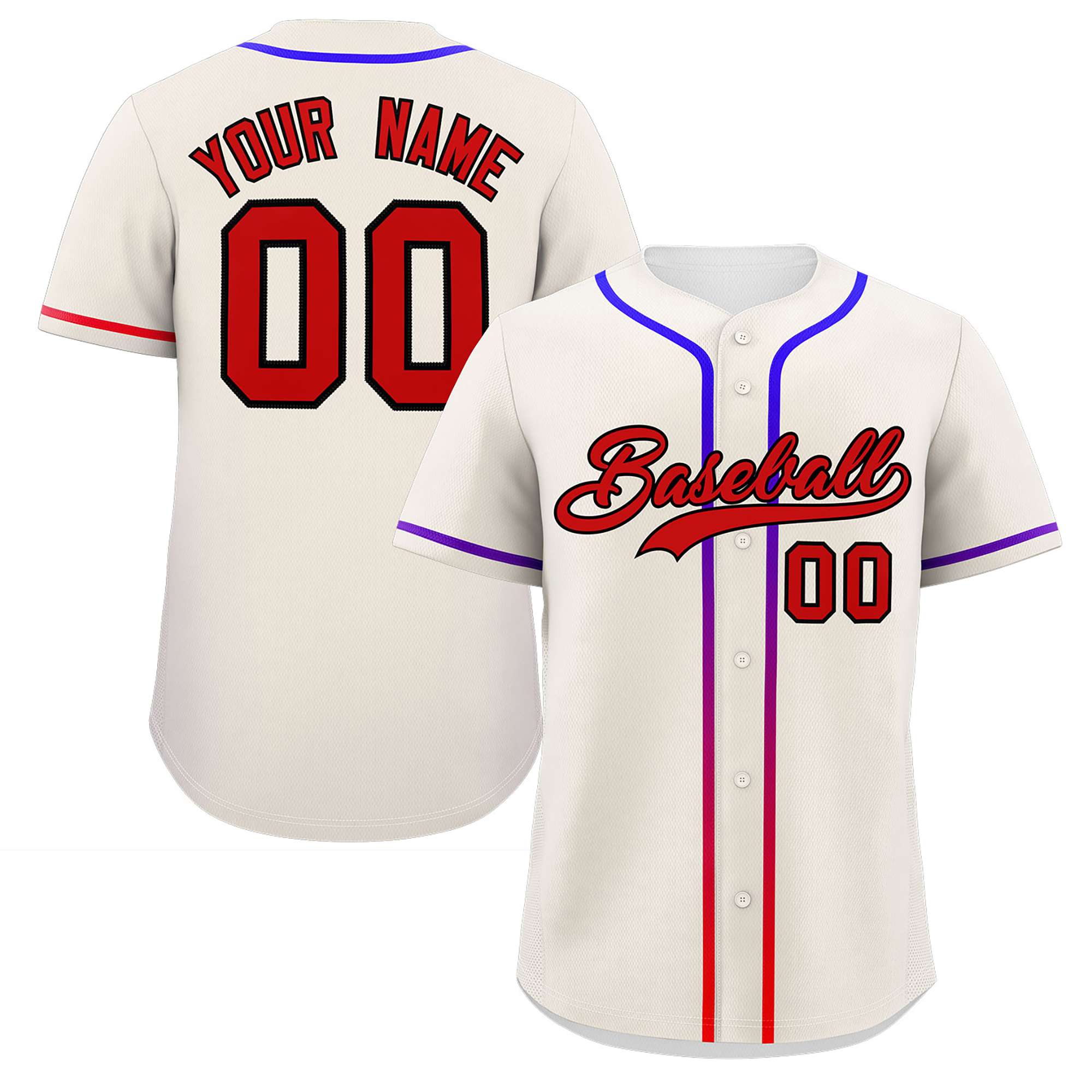 Custom Cream Red Personalized Gradient Ribbed Design Authentic Baseball Jersey