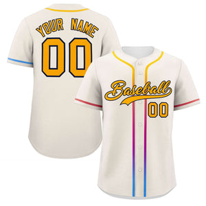 Custom Cream Yellow Personalized Gradient Ribbed Design Authentic Baseball Jersey