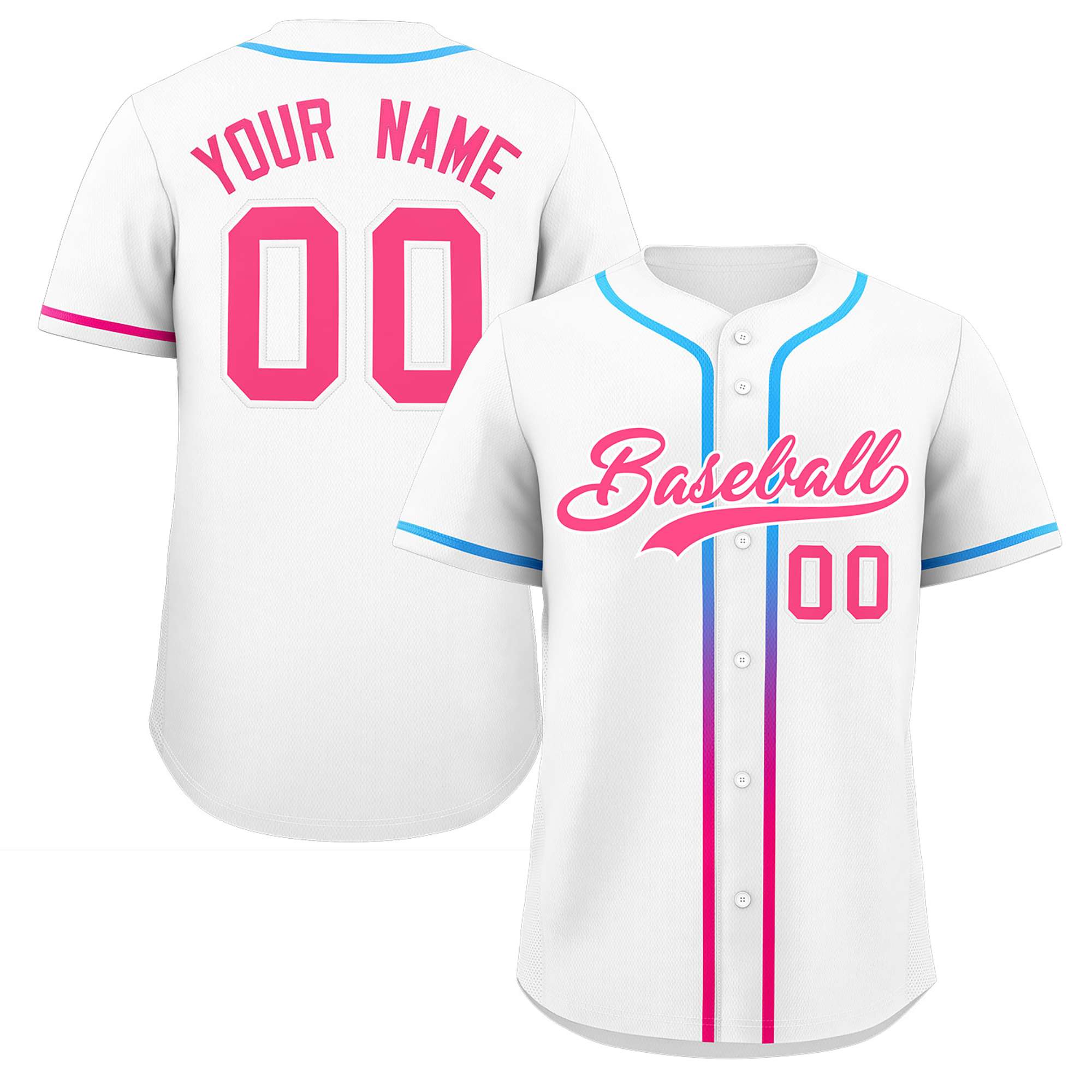 Custom White Pink Personalized Gradient Ribbed Design Authentic Baseball Jersey