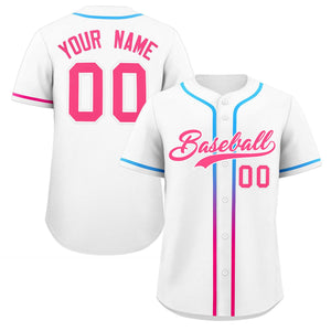 Custom White Pink Personalized Gradient Ribbed Design Authentic Baseball Jersey