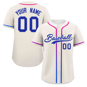 Custom Cream Royal Personalized Gradient Ribbed Design Authentic Baseball Jersey