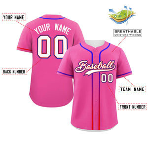 Custom Pink White Personalized Gradient Ribbed Design Authentic Baseball Jersey