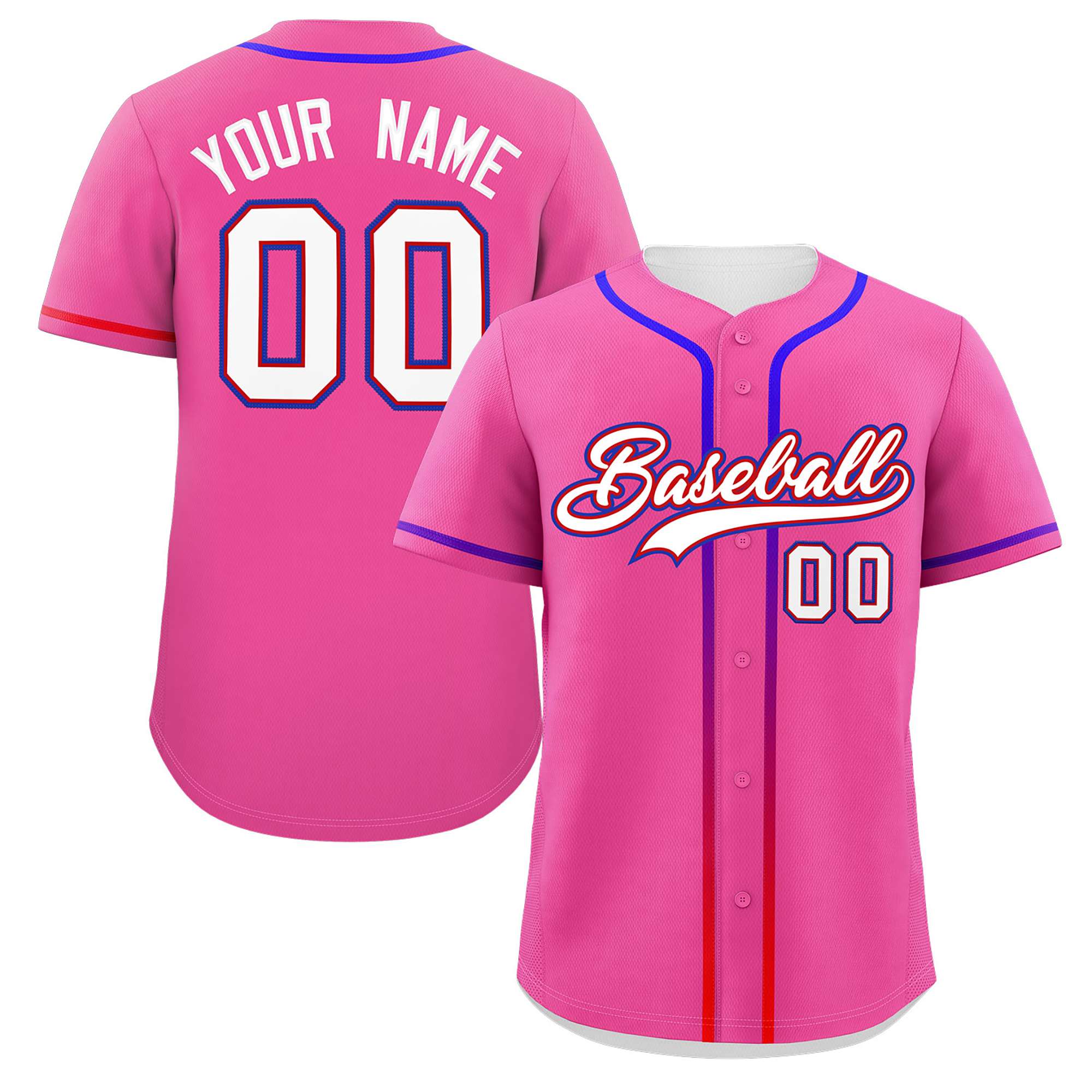 Custom Pink White Personalized Gradient Ribbed Design Authentic Baseball Jersey