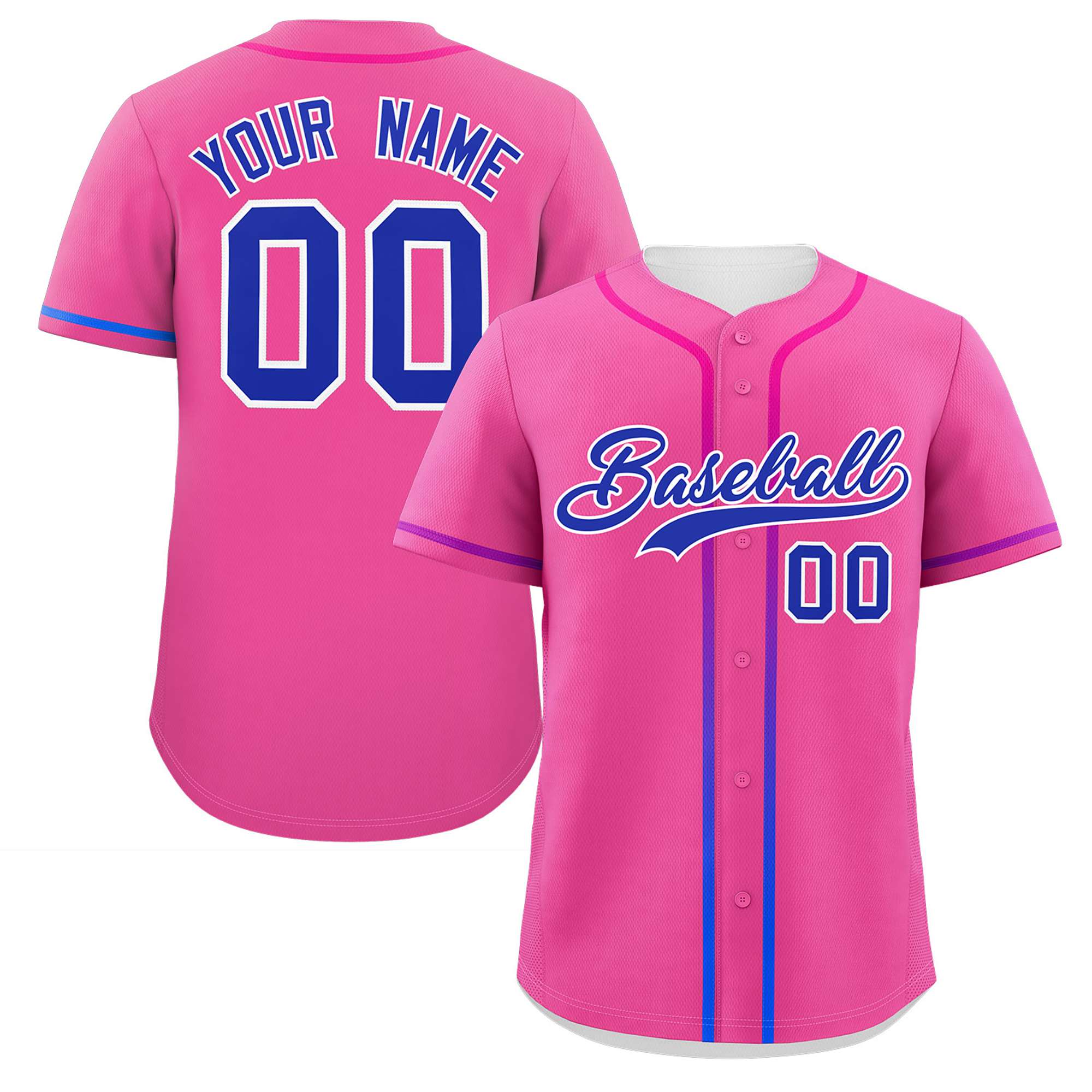 Custom Pink Royal Personalized Gradient Ribbed Design Authentic Baseball Jersey