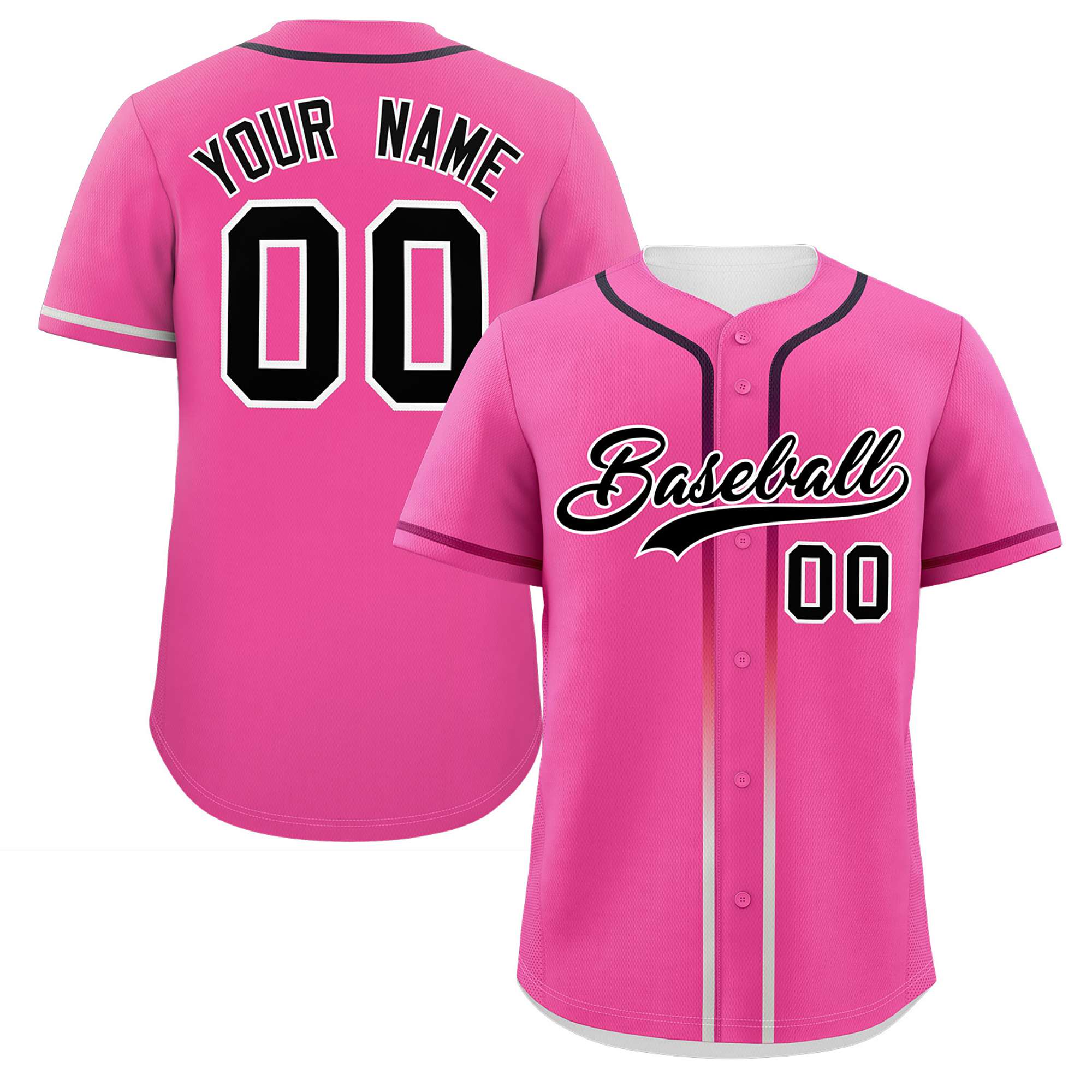 Custom Pink Black Personalized Gradient Ribbed Design Authentic Baseball Jersey