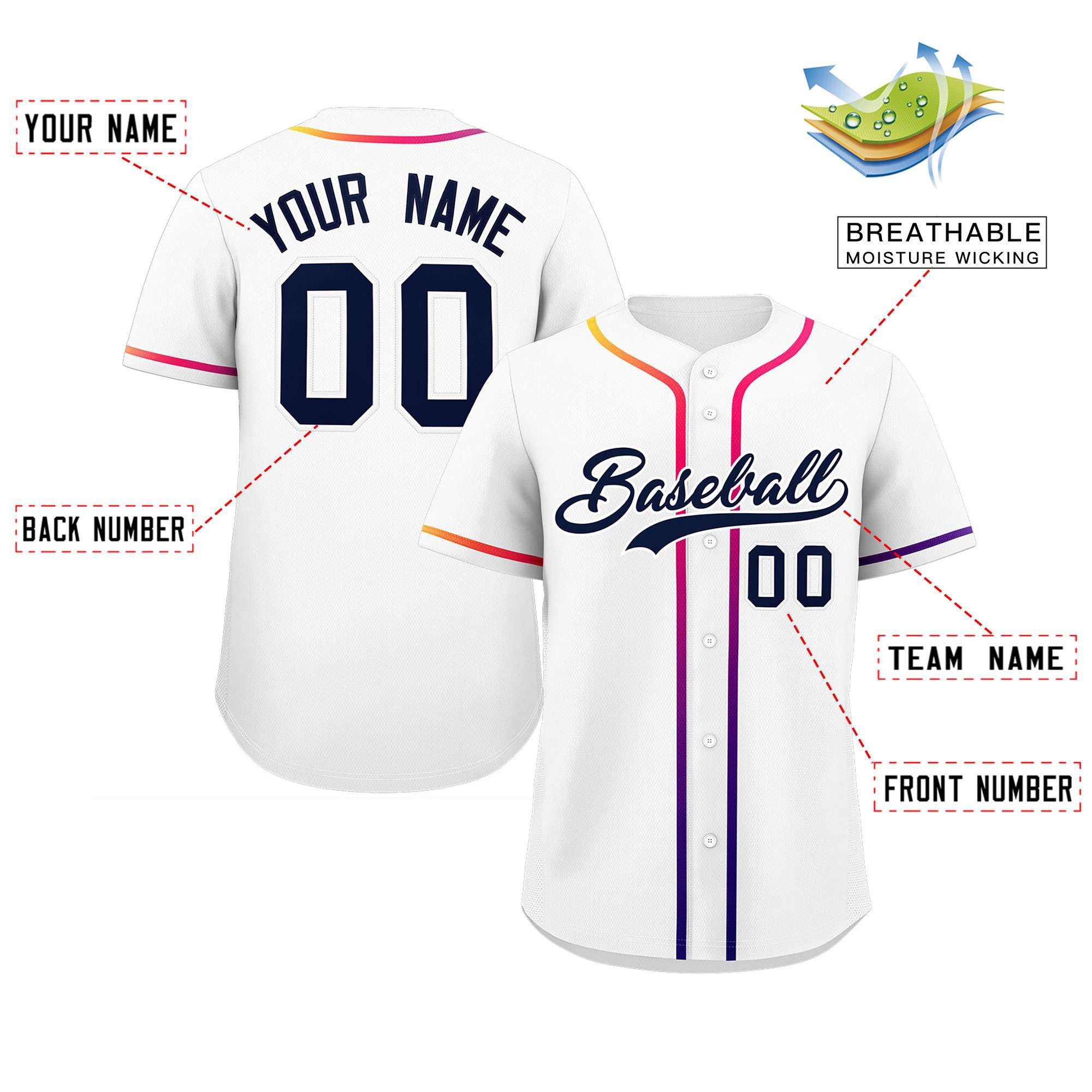 Custom White Navy Personalized Gradient Ribbed Design Authentic Baseball Jersey