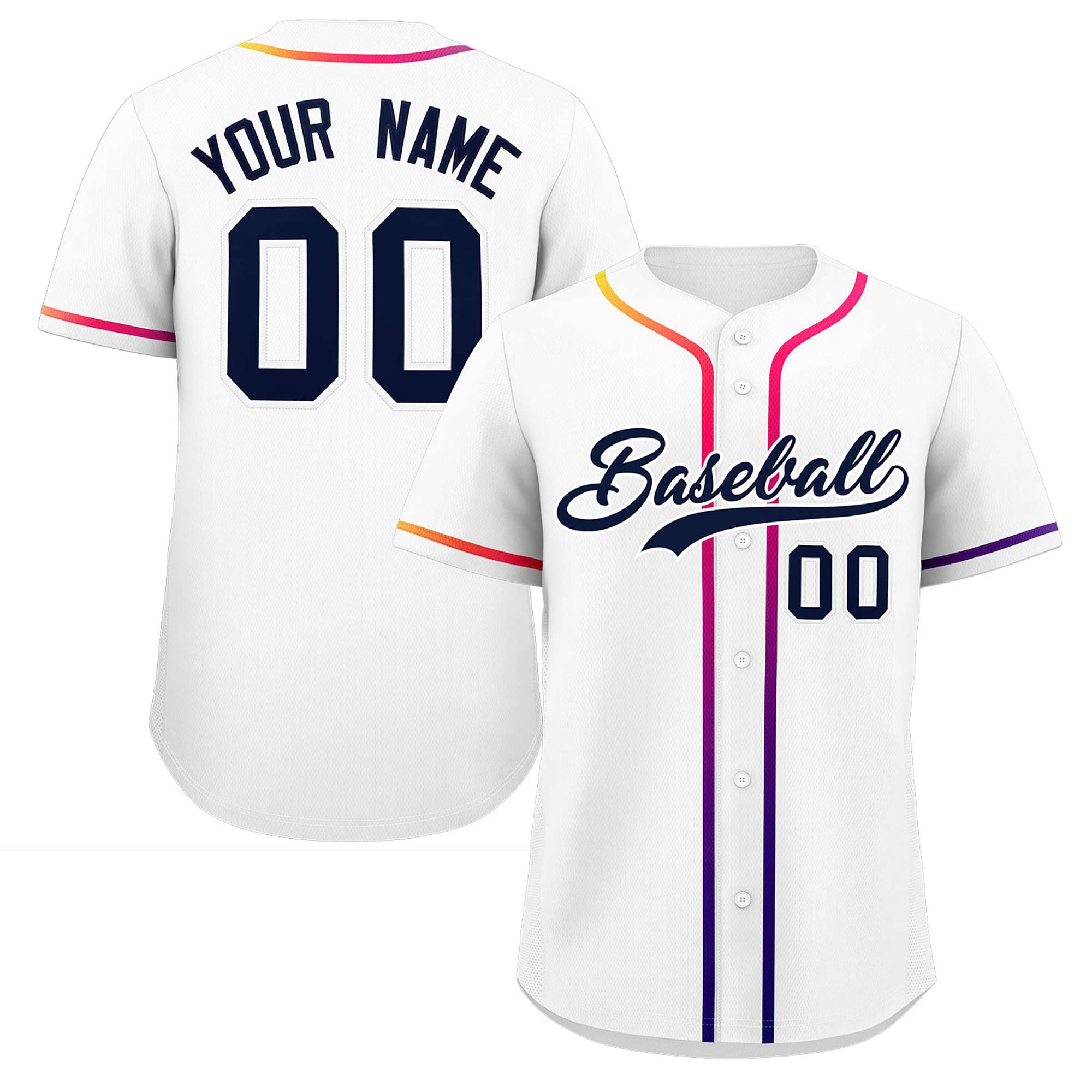 Custom White Navy Personalized Gradient Ribbed Design Authentic Baseball Jersey