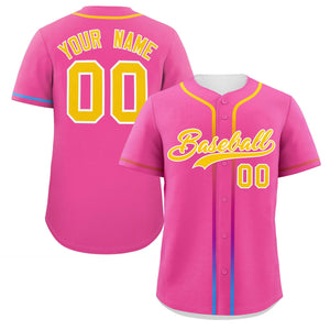 Custom Pink Gold Personalized Gradient Ribbed Design Authentic Baseball Jersey