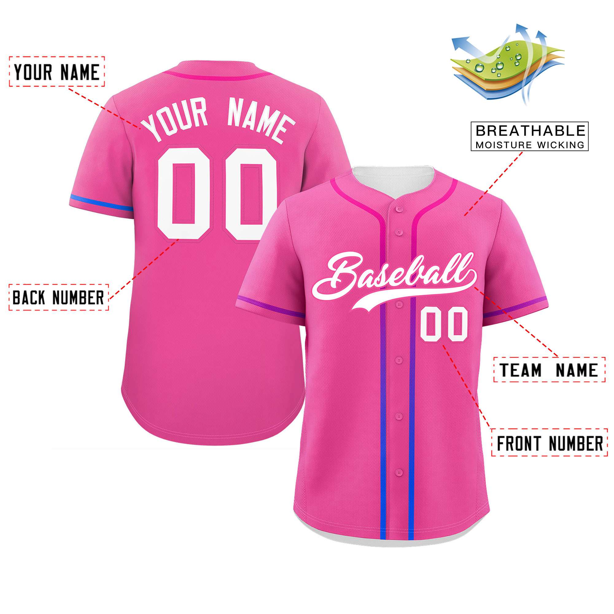 Custom Pink White Personalized Gradient Ribbed Design Authentic Baseball Jersey