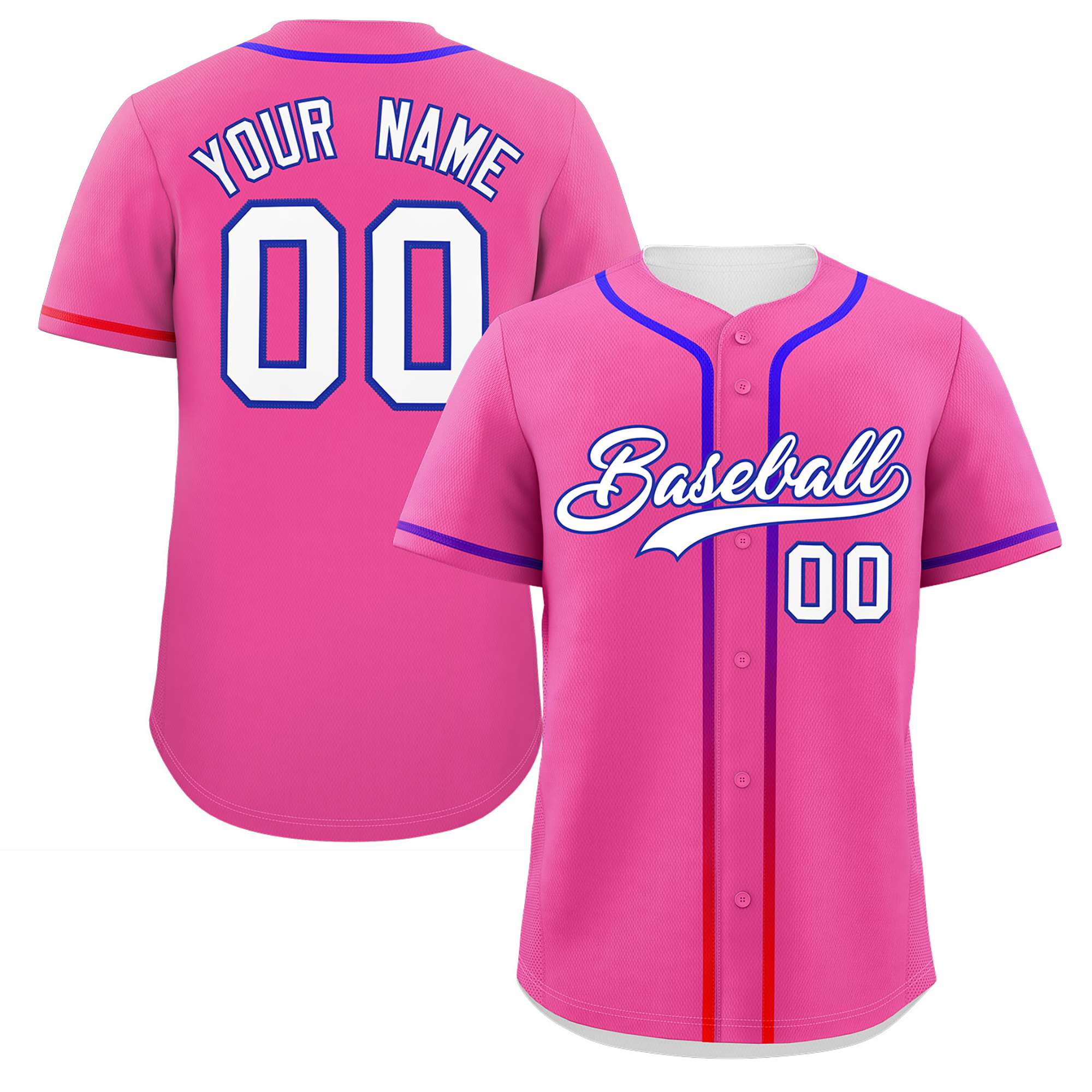 Custom Pink White Personalized Gradient Ribbed Design Authentic Baseball Jersey