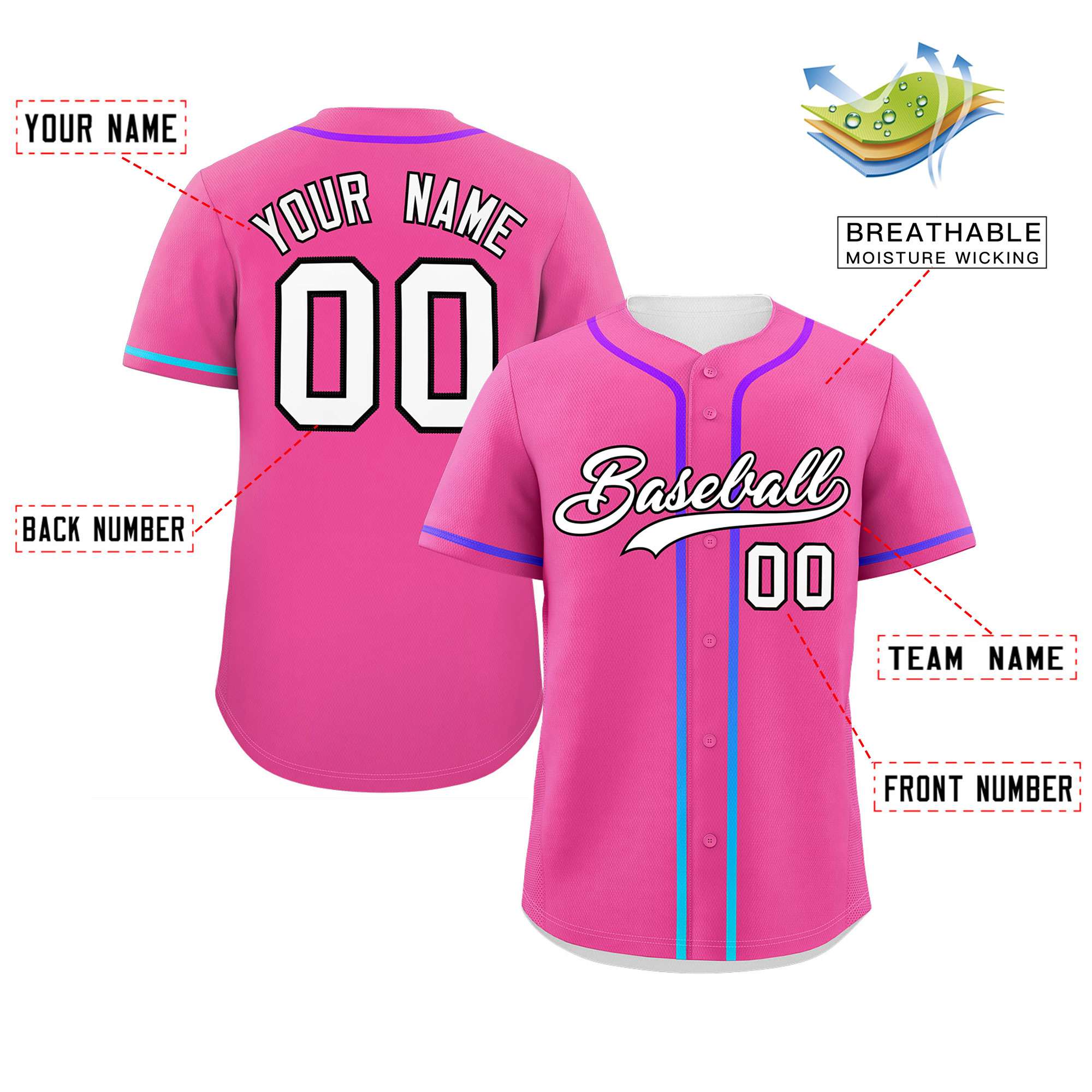 Custom Pink White Personalized Gradient Ribbed Design Authentic Baseball Jersey