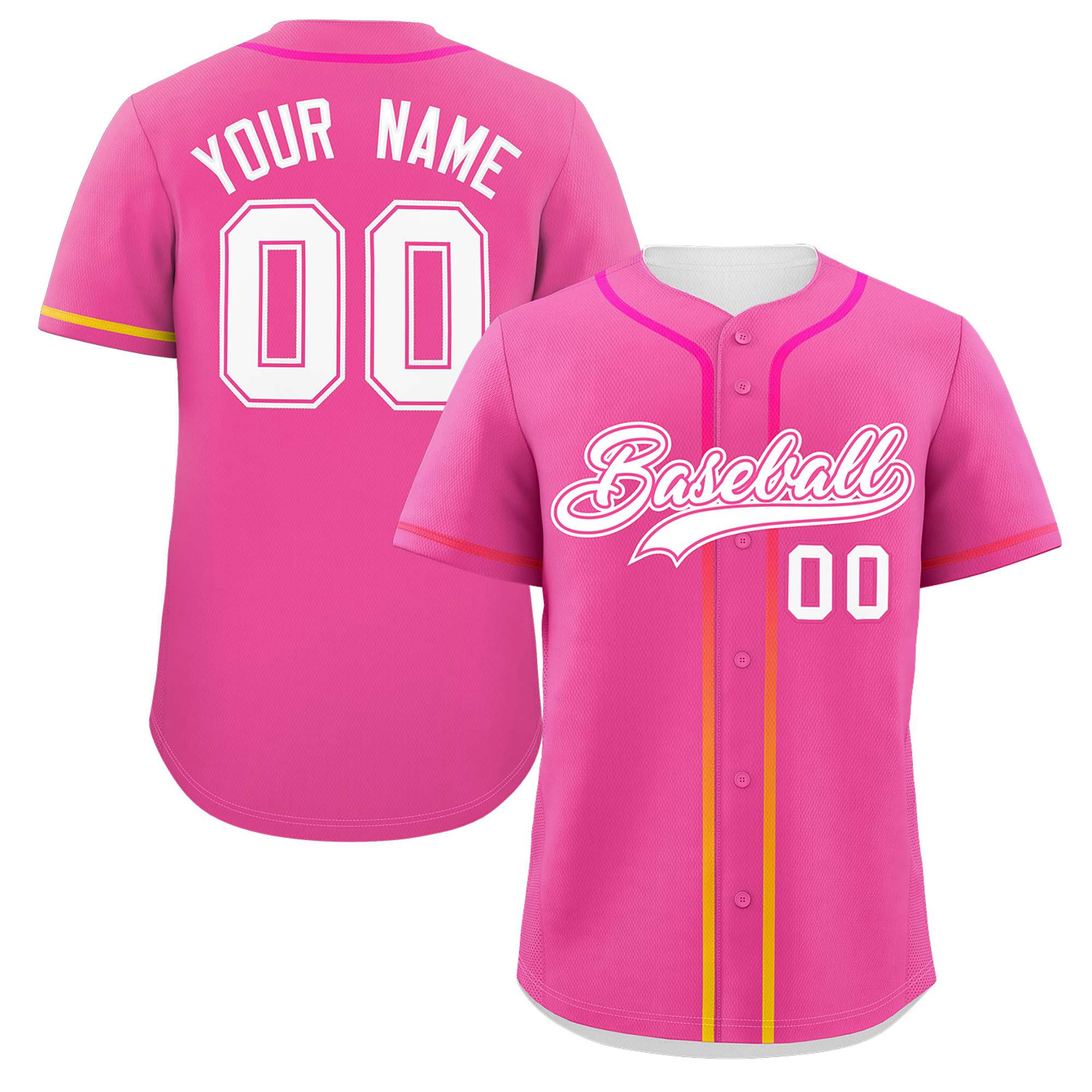 Custom Pink White Personalized Gradient Ribbed Design Authentic Baseball Jersey