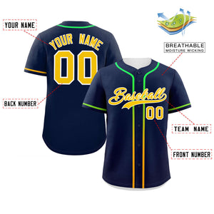 Custom Navy Gold Personalized Gradient Ribbed Design Authentic Baseball Jersey