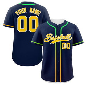 Custom Navy Gold Personalized Gradient Ribbed Design Authentic Baseball Jersey