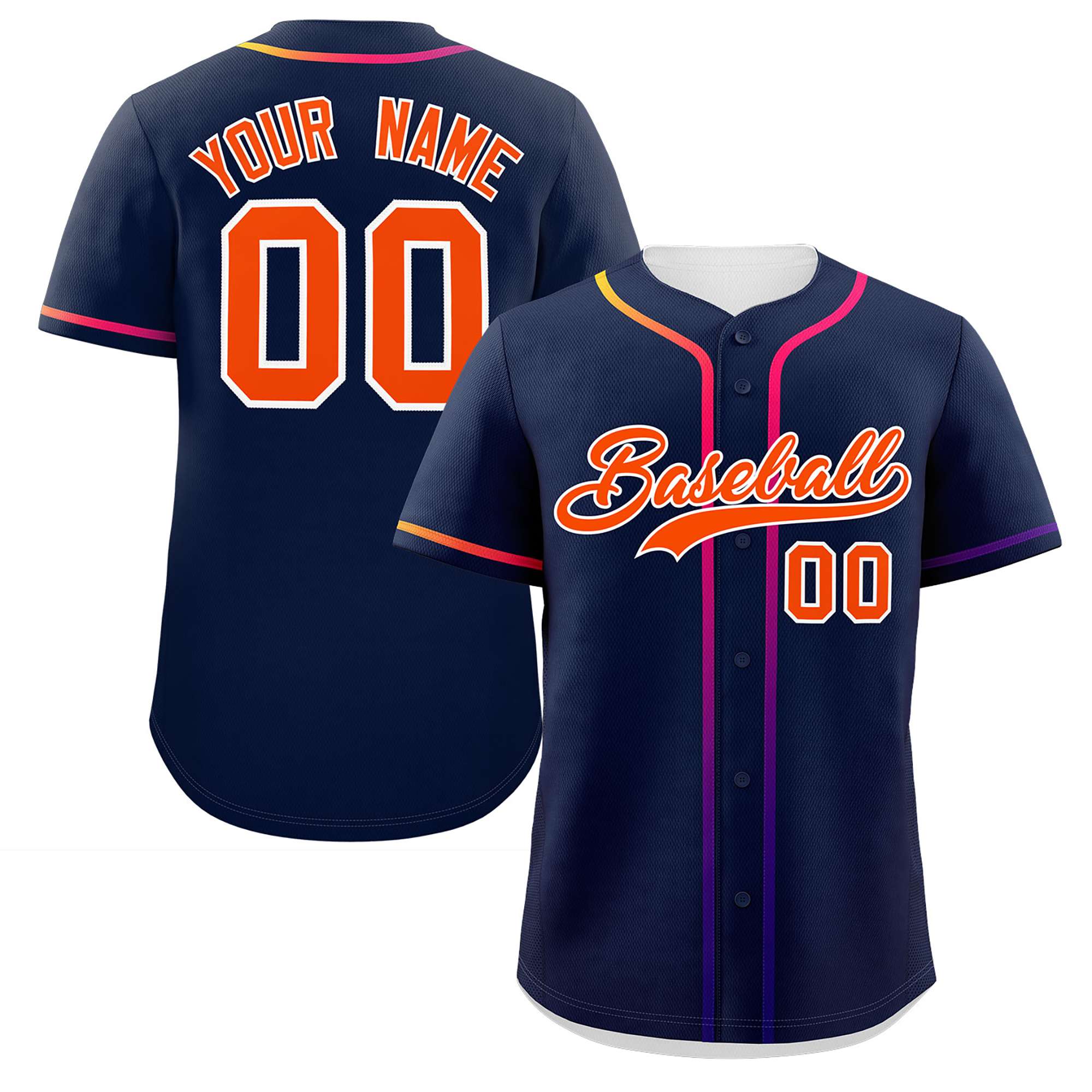 Custom Navy Orange Personalized Gradient Ribbed Design Authentic Baseball Jersey