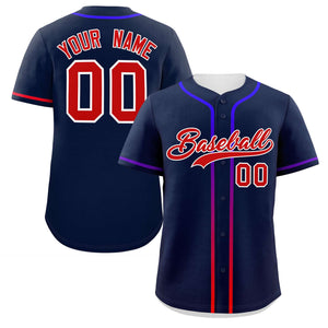 Custom Navy Red Personalized Gradient Ribbed Design Authentic Baseball Jersey