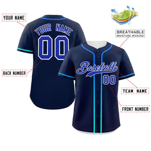 Custom Navy Royal Personalized Gradient Ribbed Design Authentic Baseball Jersey