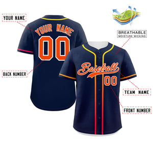 Custom Navy Orange Personalized Gradient Ribbed Design Authentic Baseball Jersey