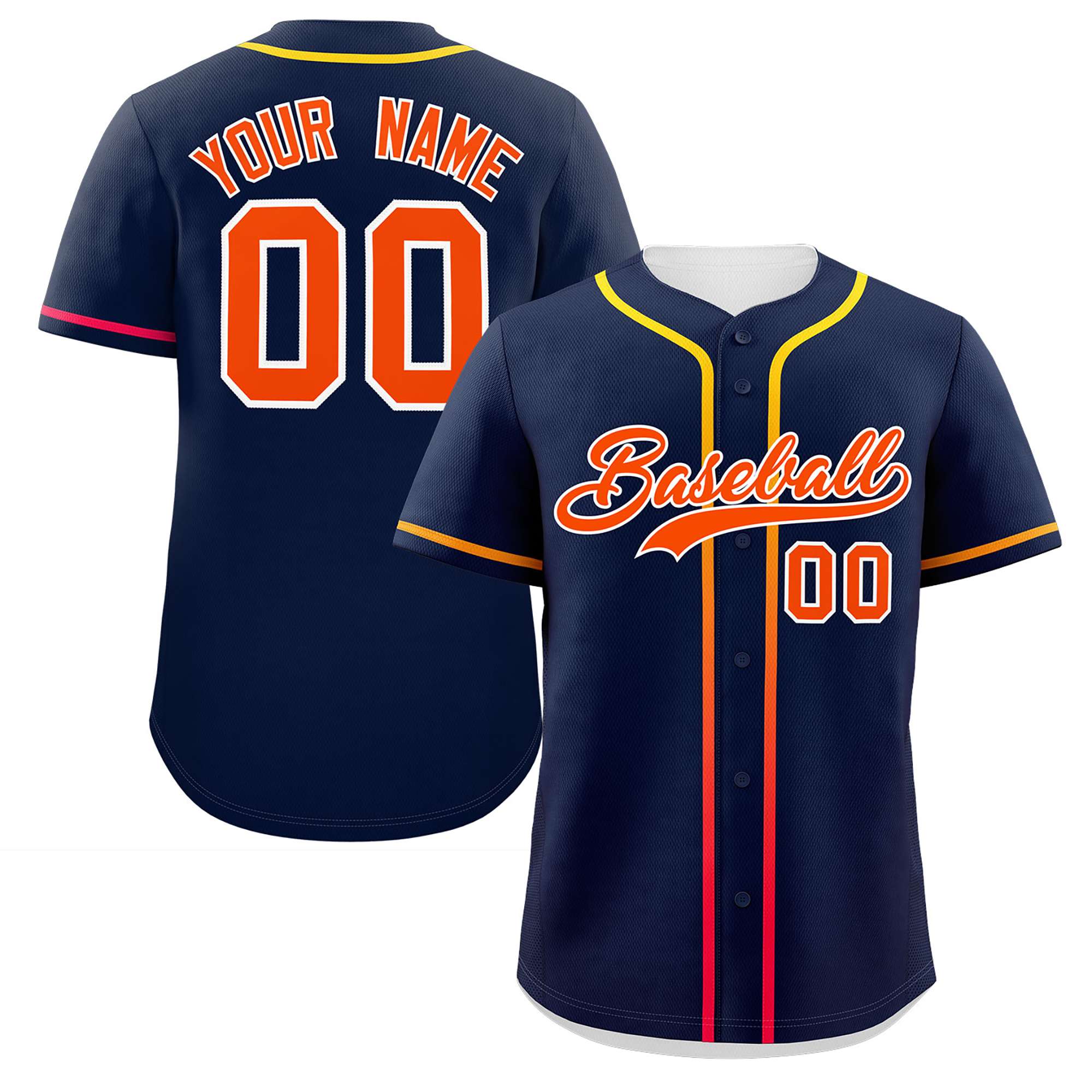 Custom Navy Orange Personalized Gradient Ribbed Design Authentic Baseball Jersey