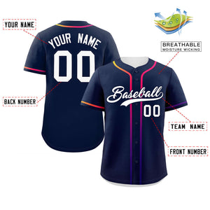 Custom Navy White Personalized Gradient Ribbed Design Authentic Baseball Jersey