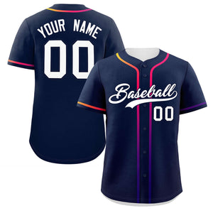 Custom Navy White Personalized Gradient Ribbed Design Authentic Baseball Jersey